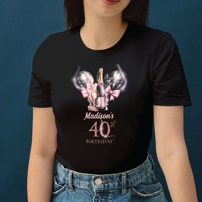 Luxury 40th Birthday Black Pink Champagne T-Shirt (Creator Uploaded)