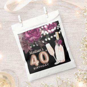 Luxury 40th Birthday Personalised Rose Wine  Favour Bags