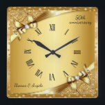 Luxury 50th Anniversary Metallic Gold and Diamond  Square Wall Clock<br><div class="desc">Luxury 50th Anniversary Metallic Gold and Diamond Square Wall Clock.</div>