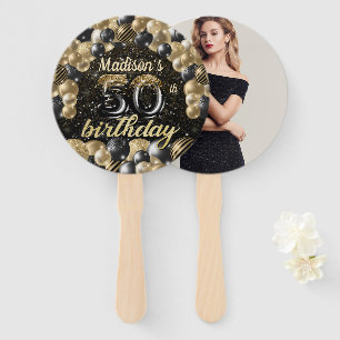 Luxury 50th Birthday Black Gold Photo Hand Fan