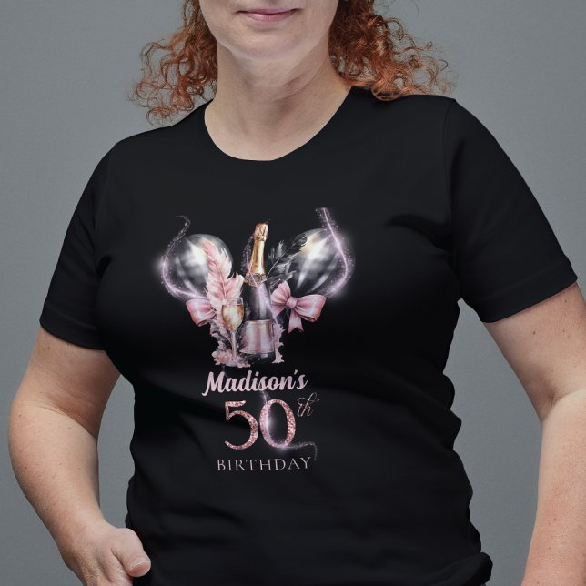Luxury 50th Birthday Black Pink Champagne T-Shirt (Creator Uploaded)