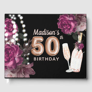 Luxury 50th Birthday Personalised Rose Wine Guest Book