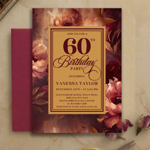 Luxury 60 Birthday Burgundy Blush Gold Watercolor Invitation
