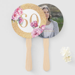Luxury 60th Birthday Custom Photo Glitter Hand Fan
