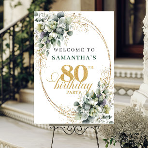 Luxury 80th Greenery Gold Welcome Birthday Sign