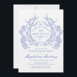 LUXURY 90th Birthday Vintage Blue Floral Crest Invitation<br><div class="desc">An elegant French vintage blue floral crest takes centre stage on this timeless birthday invitation. Ornate,  formal and very feminine will make any birthday lady feel very special. Coordinating party supplies are available.</div>