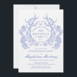 LUXURY 90th Birthday Vintage Blue Floral Crest Invitation<br><div class="desc">An elegant French vintage blue floral crest takes centre stage on this timeless birthday invitation. Ornate,  formal and very feminine will make any birthday lady feel very special. Coordinating party supplies are available.</div>