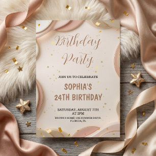 Luxury Abstract Beige & Rose Gold Birthday Party  Invitation