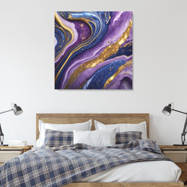 Luxury Abstract Canvas Wall Art | Purple, Blue &  (Insitu(Bedroom))