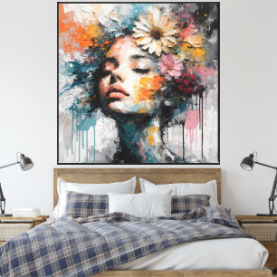 Luxury Abstract Floral Woman Portrait Wall Art