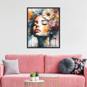 Luxury Abstract Floral Woman Portrait Wall Art