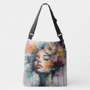 Luxury Abstract Floral Woman Portrait Wall Art Crossbody Bag