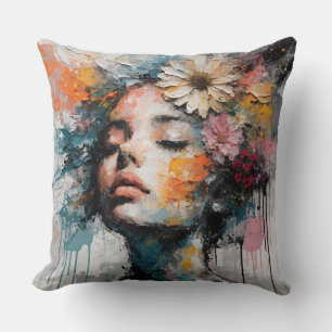 Luxury Abstract Floral Woman Portrait Wall Art Cushion