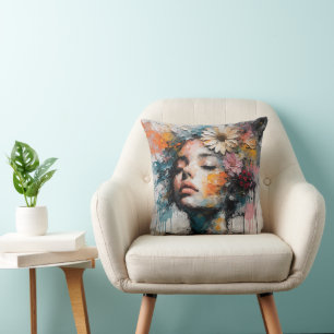 Luxury Abstract Floral Woman Portrait Wall Art Cushion