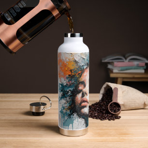 Luxury Abstract Floral Woman Portrait Wall Art Water Bottle