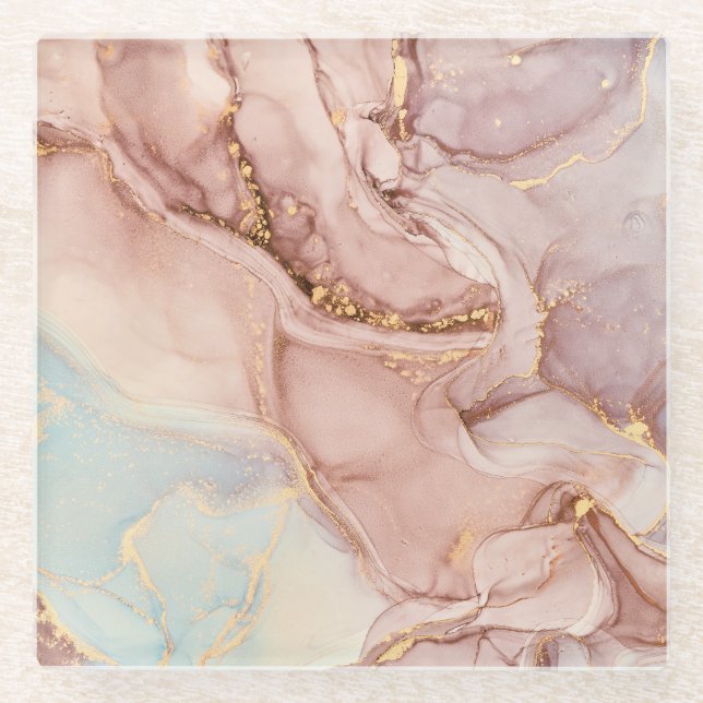 Luxury Abstract Fluid Alcohol Ink Glass Coaster (Front)