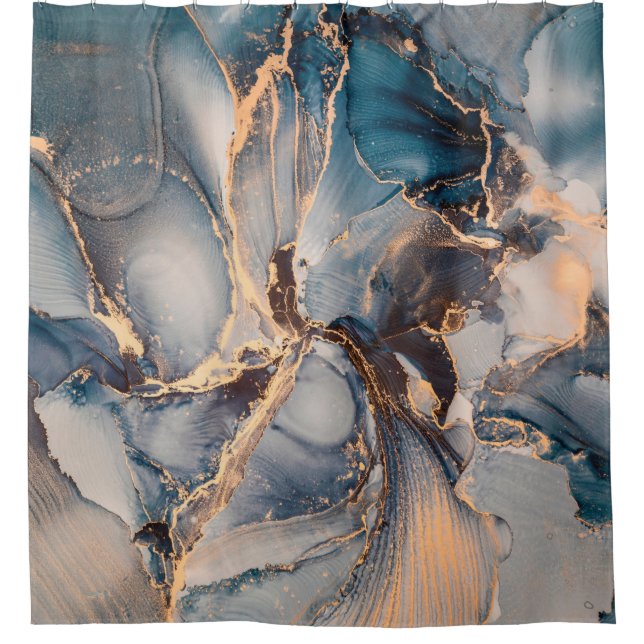 Luxury abstract fluid art painting in alcohol ink  shower curtain (Front)