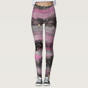 Luxury Abstract Pink And Black Alcohol Ink Liquid Leggings