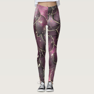 Luxury Abstract Pink And Black Alcohol Ink Liquid Leggings