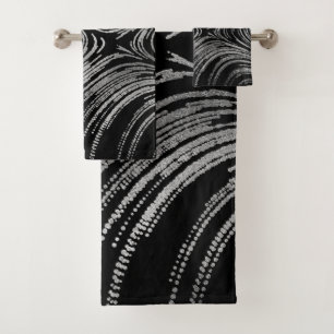 Luxury Abstract Silver on Black pattern Bath Towel Set