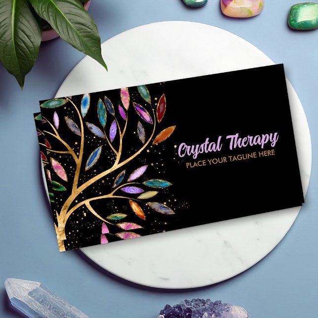 Luxury Abstract  Tree Colourful Geode Leaves Business Card (Creator Uploaded)