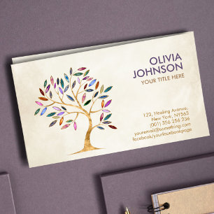 Luxury Abstract Tree Colourful Geode Leaves Business Card