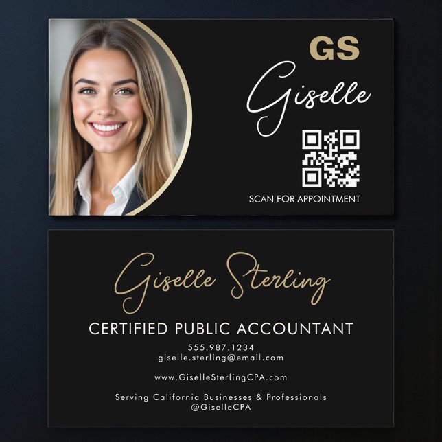 Luxury Accountant CPA QR Code Black Gold Photo  Business Card (Creator Uploaded)