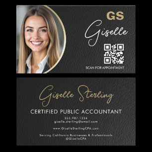 Luxury Accountant CPA QR Code Faux Leather Photo  Business Card