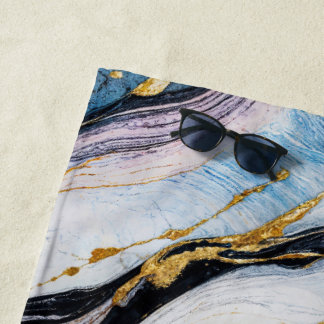 Luxury Aegean Gold Marble Waves Beach Towel