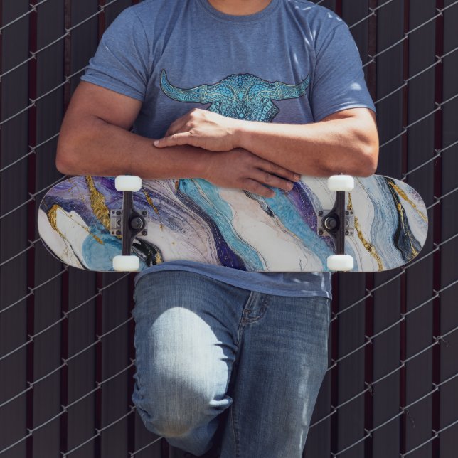 Luxury Aegean Gold Marble Waves Skateboard (Outdoor 3)