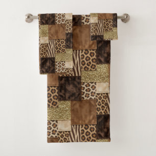 Luxury African Animal Print Dark Brown & Gold Bath Towel Set
