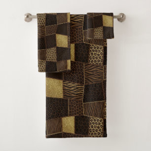 Luxury African Animal Print Dark Brown & Gold Bath Towel Set