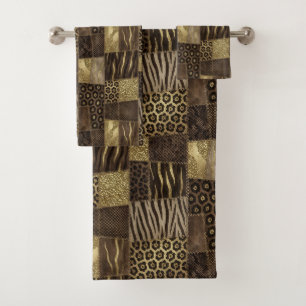 Luxury African Animal Print Dark Brown & Gold Bath Towel Set