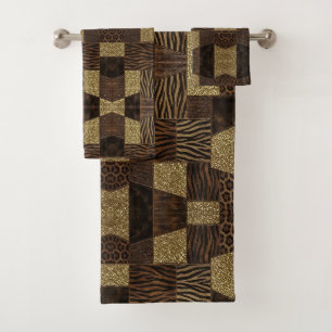Luxury African Animal Print Dark Brown & Gold Bath Towel Set