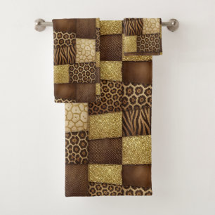 Luxury African Animal Print Dark Brown & Gold Bath Towel Set