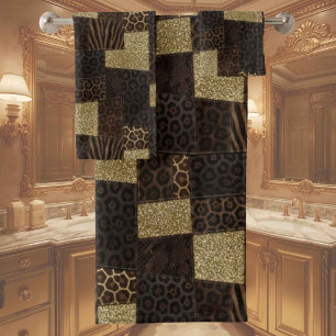 Luxury African Animal Print   Dark Brown & Gold Bath Towel Set