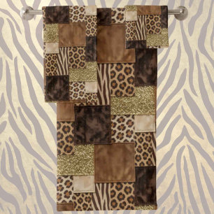 Luxury African Animal Print   Dark Brown & Gold Bath Towel Set