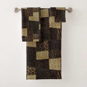 Luxury African Animal Print Dark Brown & Gold Bath Towel Set