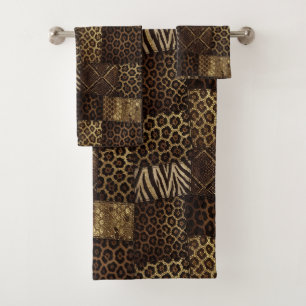 Luxury African Animal Print Dark Brown & Gold Bath Towel Set