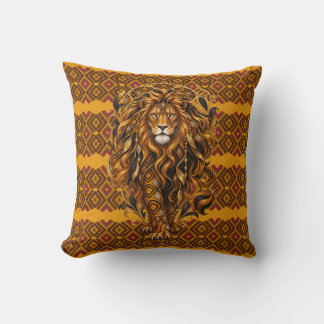 Luxury African Lion Art Nouveau Geometric Cushion