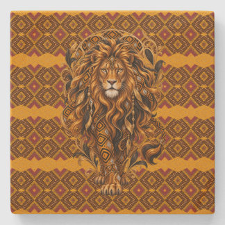 Luxury African Lion Art Nouveau Geometric Stone Coaster