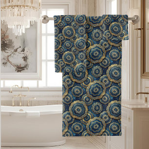 Luxury Agate   Geode Towel Set - Navy Blue & Gold