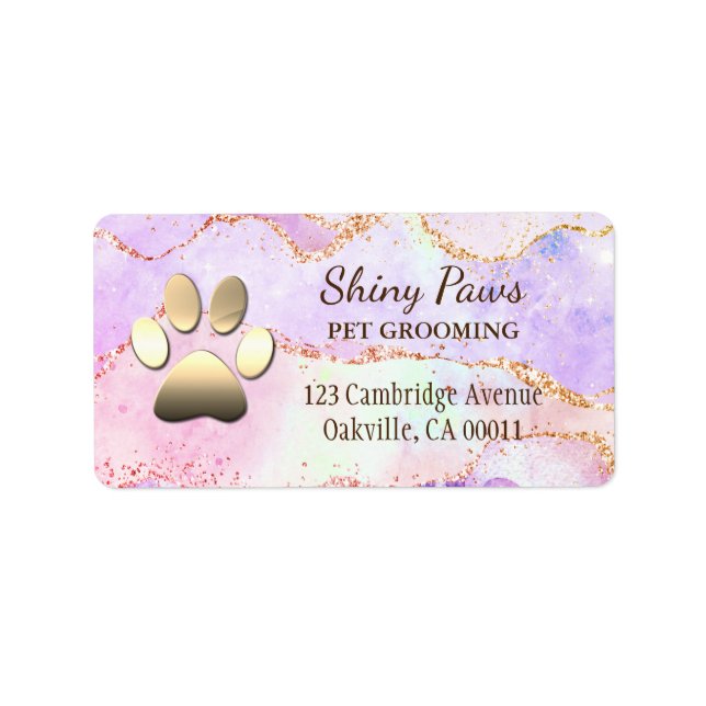Luxury Agate Glitter Dog Paw Pet Grooming Label (Front)
