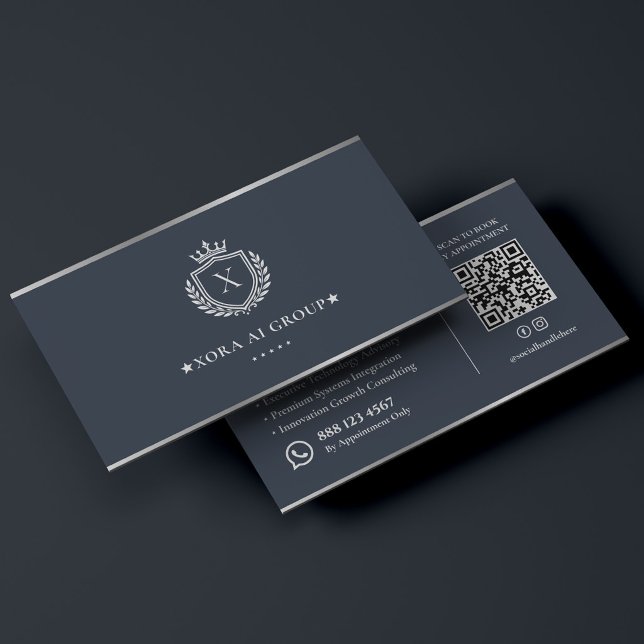 Luxury AI Tech Consultant Graphite Silver Crest Business Card (Luxury AI Tech Consultant Graphite Silver Crest Business Card
)