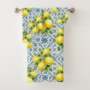 Luxury Amalfi Lemons Diamonds Mediterranean Bath Towel Set