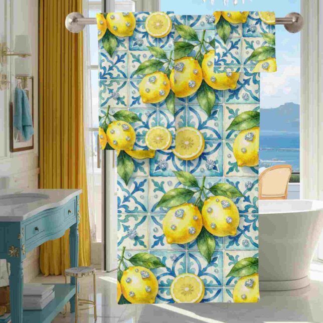 Luxury Amalfi Lemons Diamonds Mediterranean Bath Towel Set (Creator Uploaded)