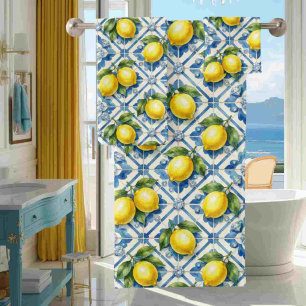 Luxury Amalfi Lemons Diamonds Mediterranean Bath Towel Set
