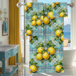 Luxury Amalfi Lemons Diamonds Mediterranean Bath Towel Set