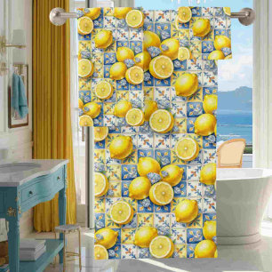 Luxury Amalfi Lemons Diamonds Mediterranean Bath Towel Set