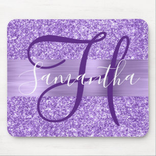 Luxury Amethyst Glitter Personalised Monogram Mouse Pad